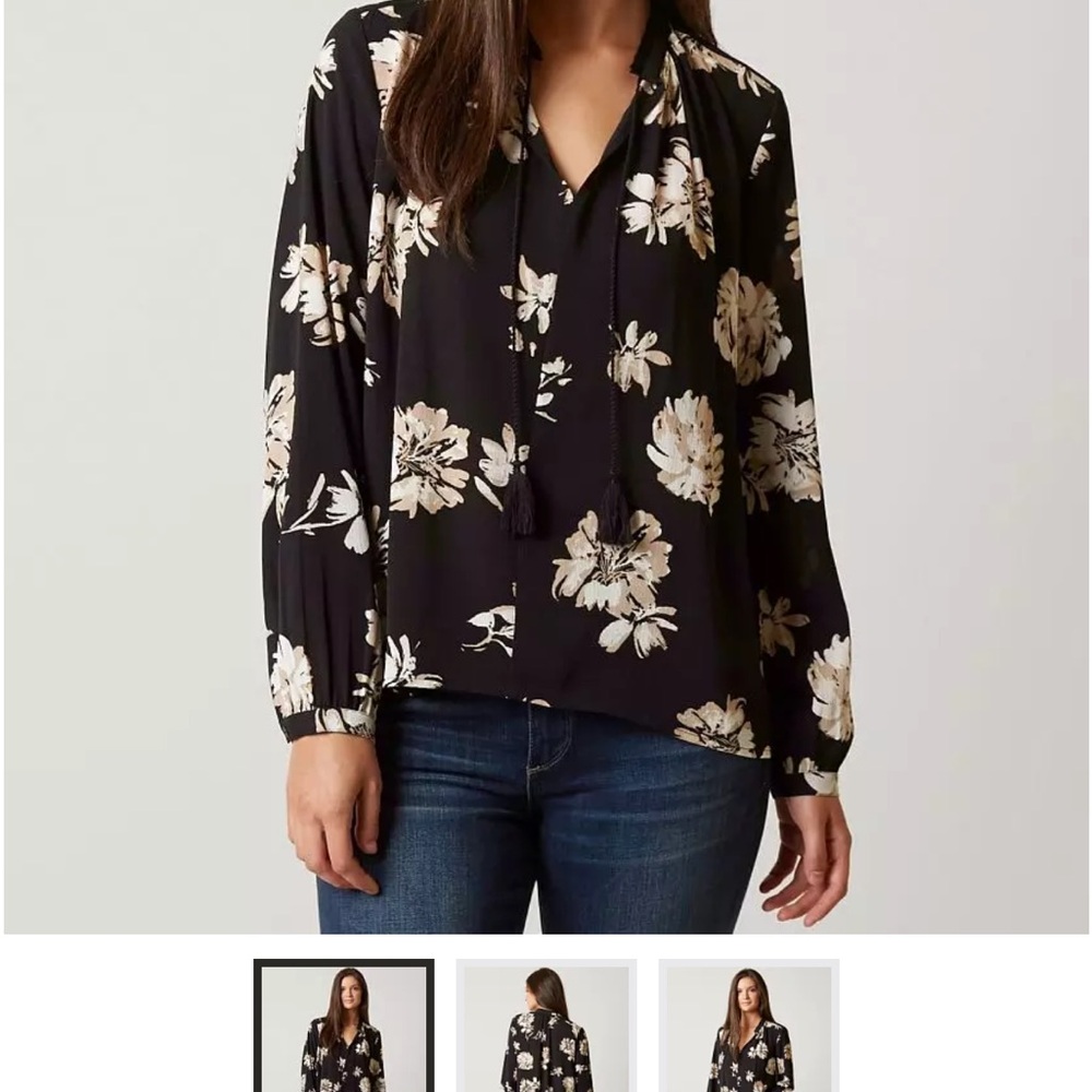Lucky Brand Black and Cream Floral Blouse